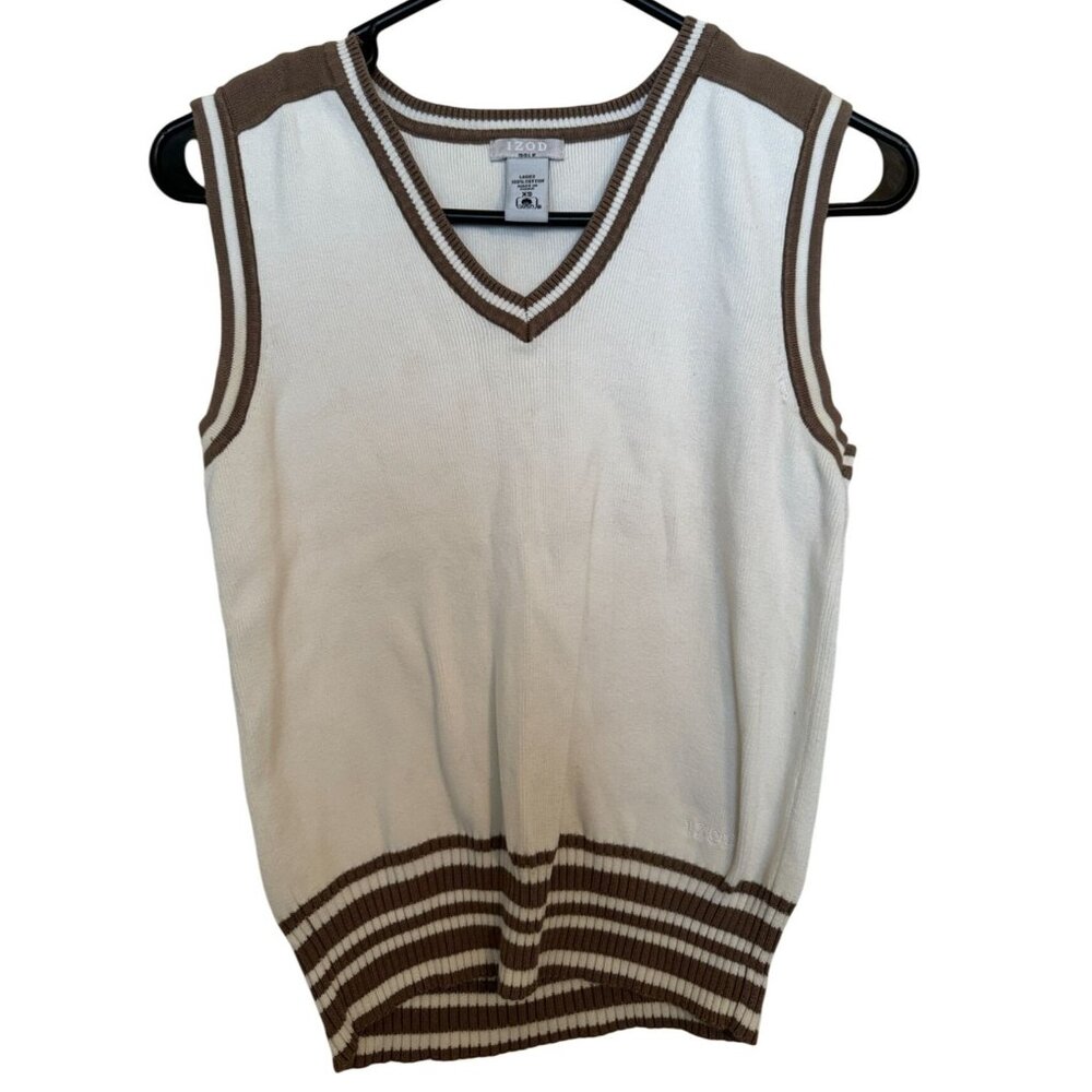 Izod Golf Vest White Brown Lining Woman's XS‎ Activewear V Neck | H2